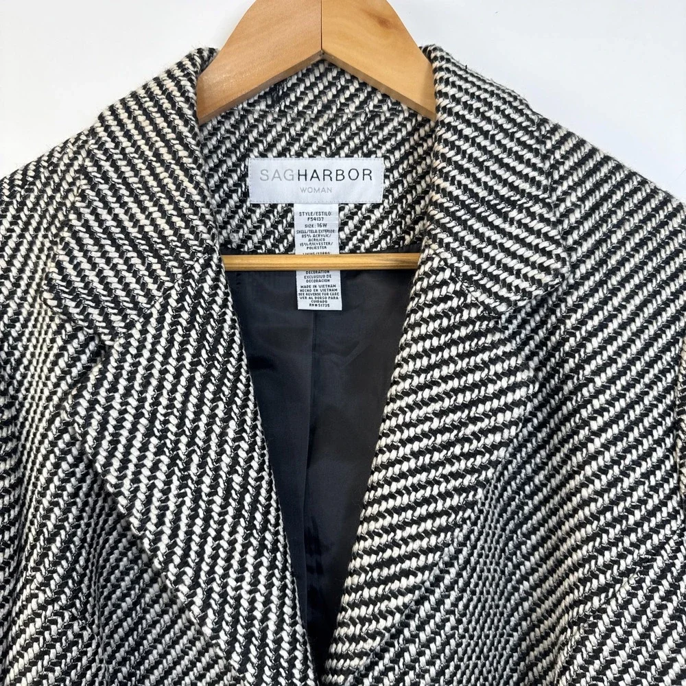 Vintage‎ Sag Harbor Jacket Size 16W Black White Textured Snap Button Pockets